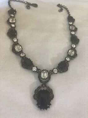 Yochi NY Anthropologie Gun Metal Black Clear Stones Gothic Necklace